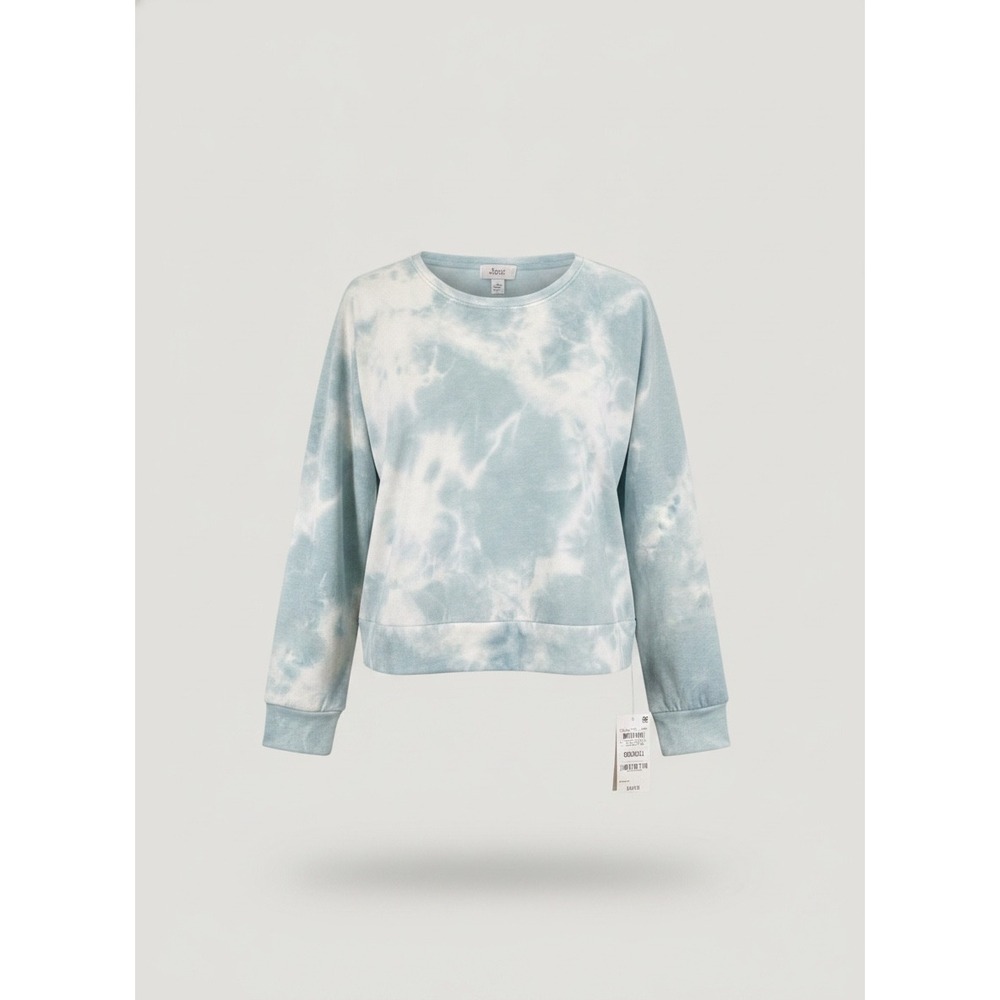 Jenni Women Tie Dye Crewneck Sweatshirt Light green White Pullover w/Pants NWT